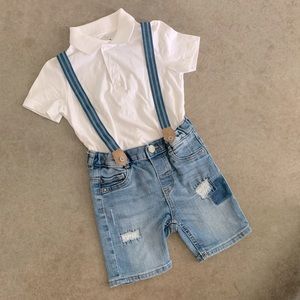 Boys H&M Jean short suspenders outfit size 2